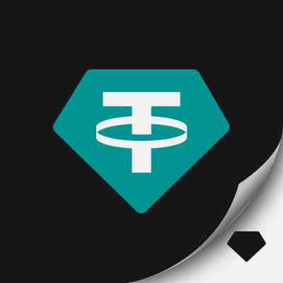 黑色背景上带白色 T 字的青绿色 Tether USDt 标识